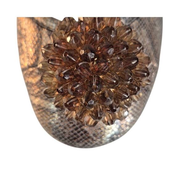 Anne Klein Sport " Bauble" Bronze Metallic Snake Flats Beaded Pom Pom Sz 9 - Picture 3 of 6